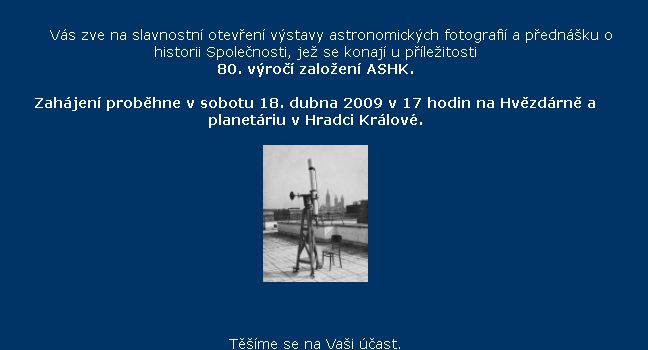 80. výročí založení ASHK - pozvánka
